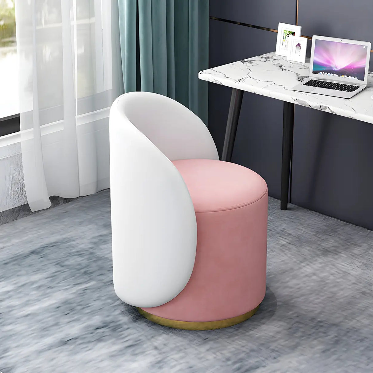 Orange-White Recessed Arm Low-Back Barrel Vanity Stool Image - 13