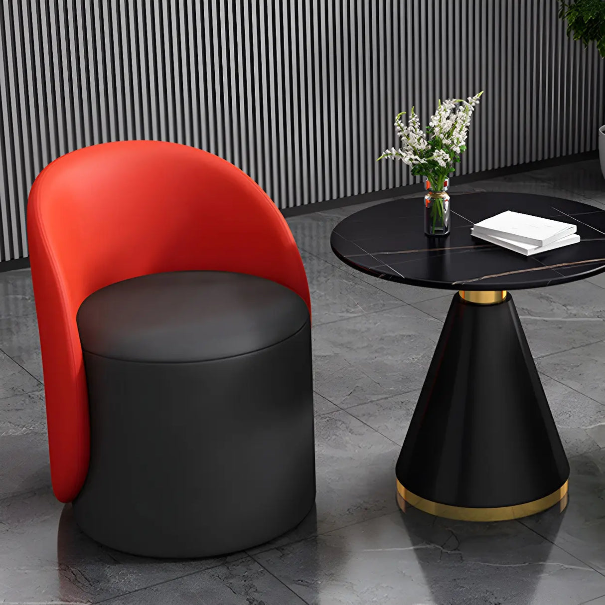 Orange-White Recessed Arm Low-Back Barrel Vanity Stool Image - 17