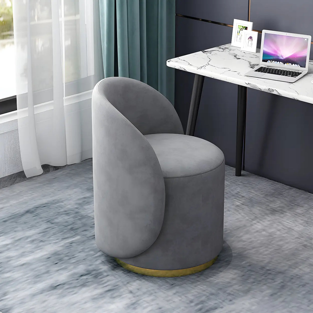 Orange-White Recessed Arm Low-Back Barrel Vanity Stool Image - 2