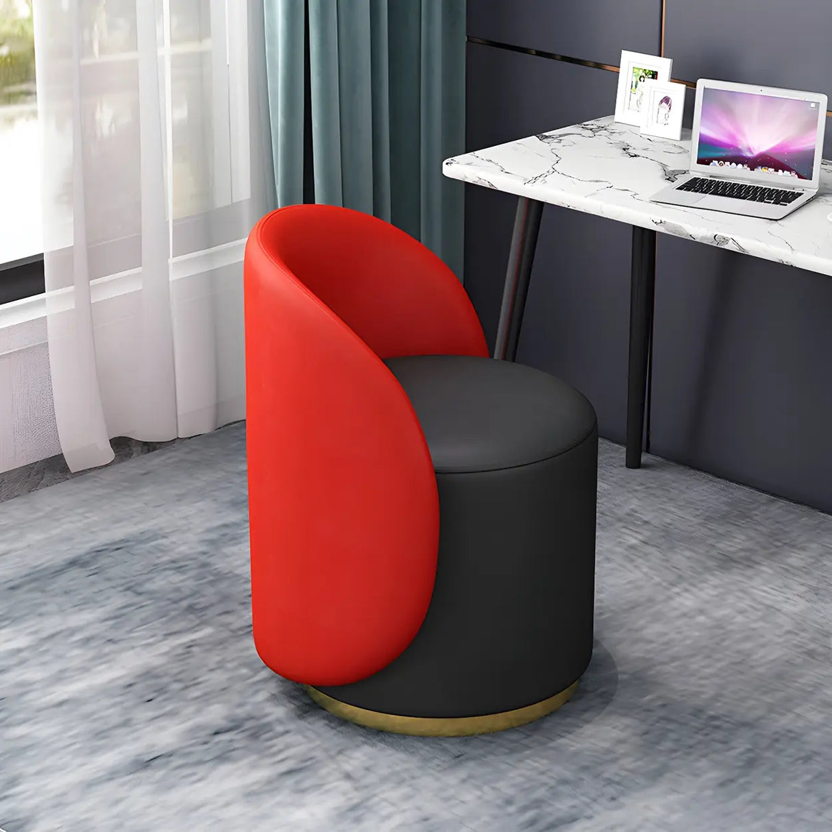 Orange-White Recessed Arm Low-Back Barrel Vanity Stool Image - 4