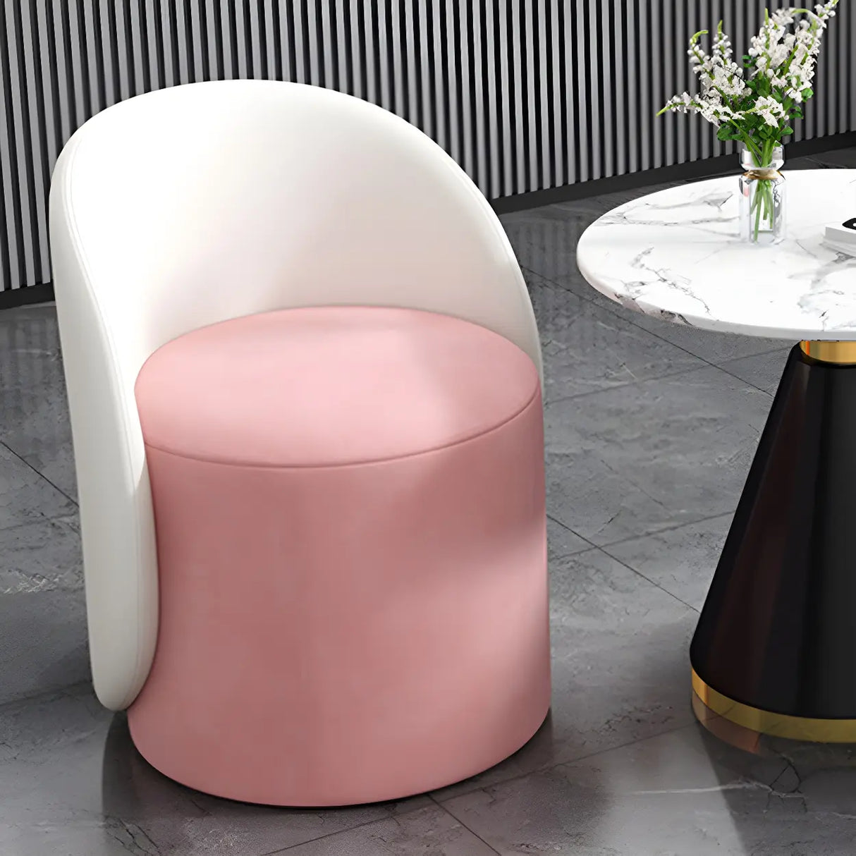 Orange-White Recessed Arm Low-Back Barrel Vanity Stool Image - 5