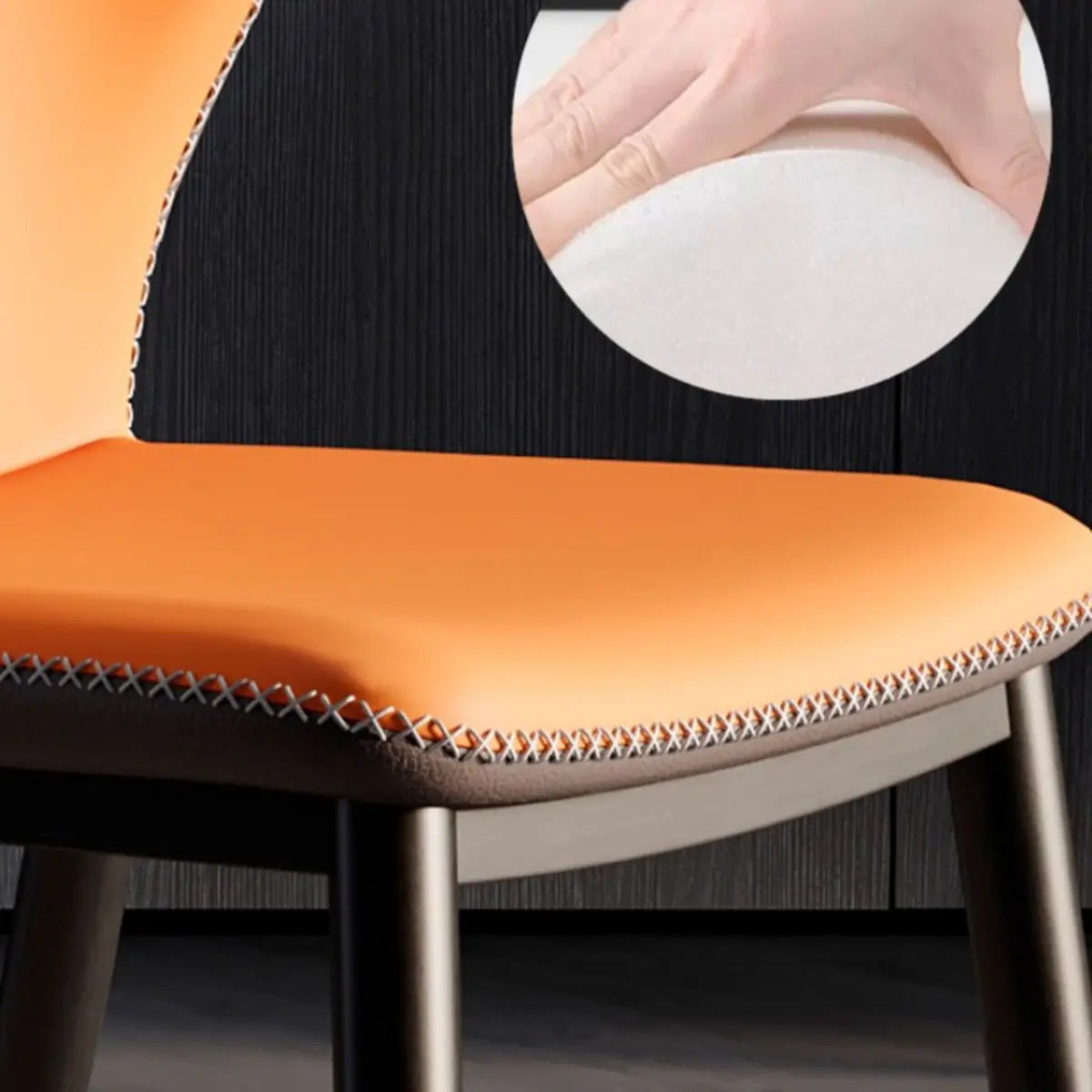 Orange Wingback Faux Leather Upholstered Dining Chair Image - 16