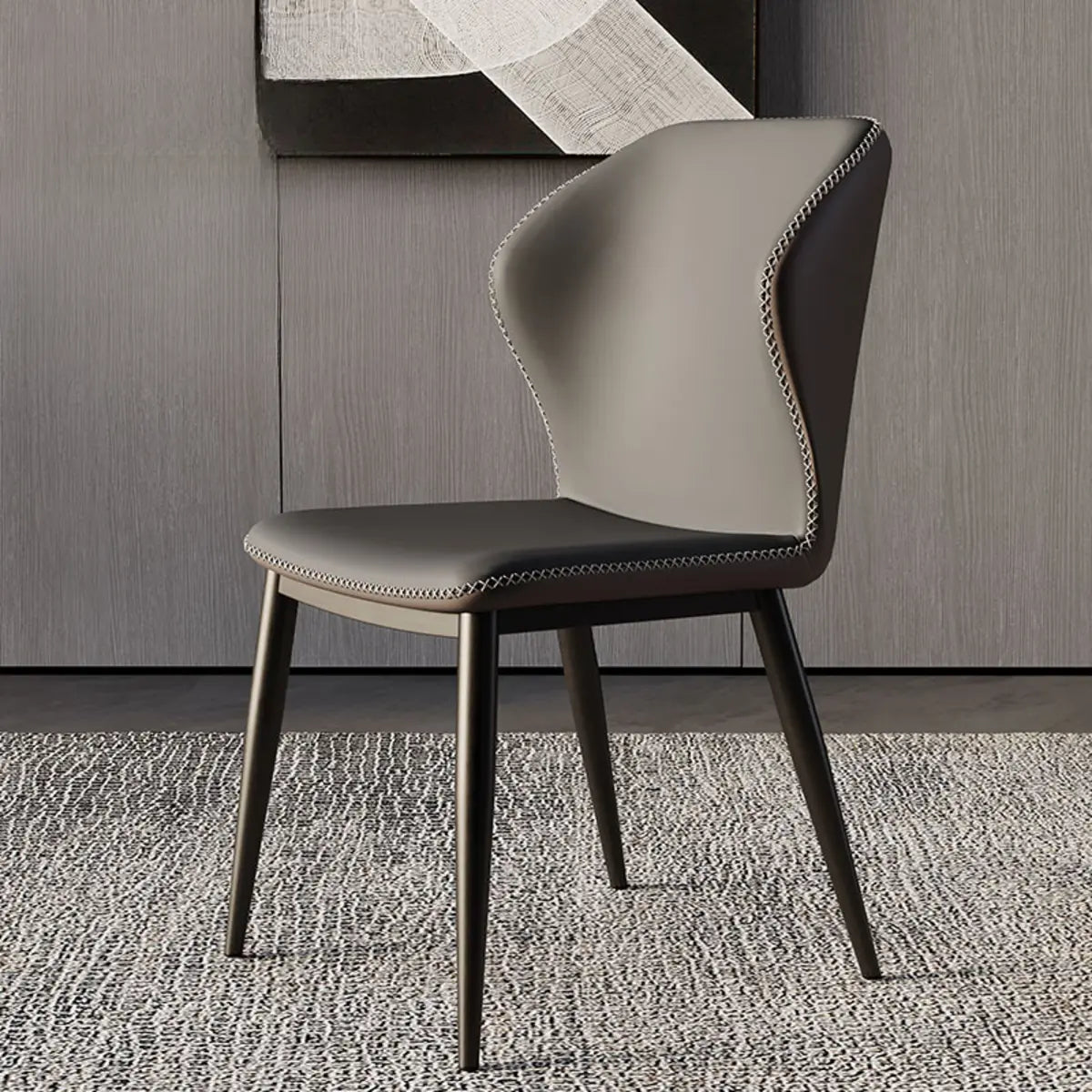 Orange Wingback Faux Leather Upholstered Dining Chair Image - 3