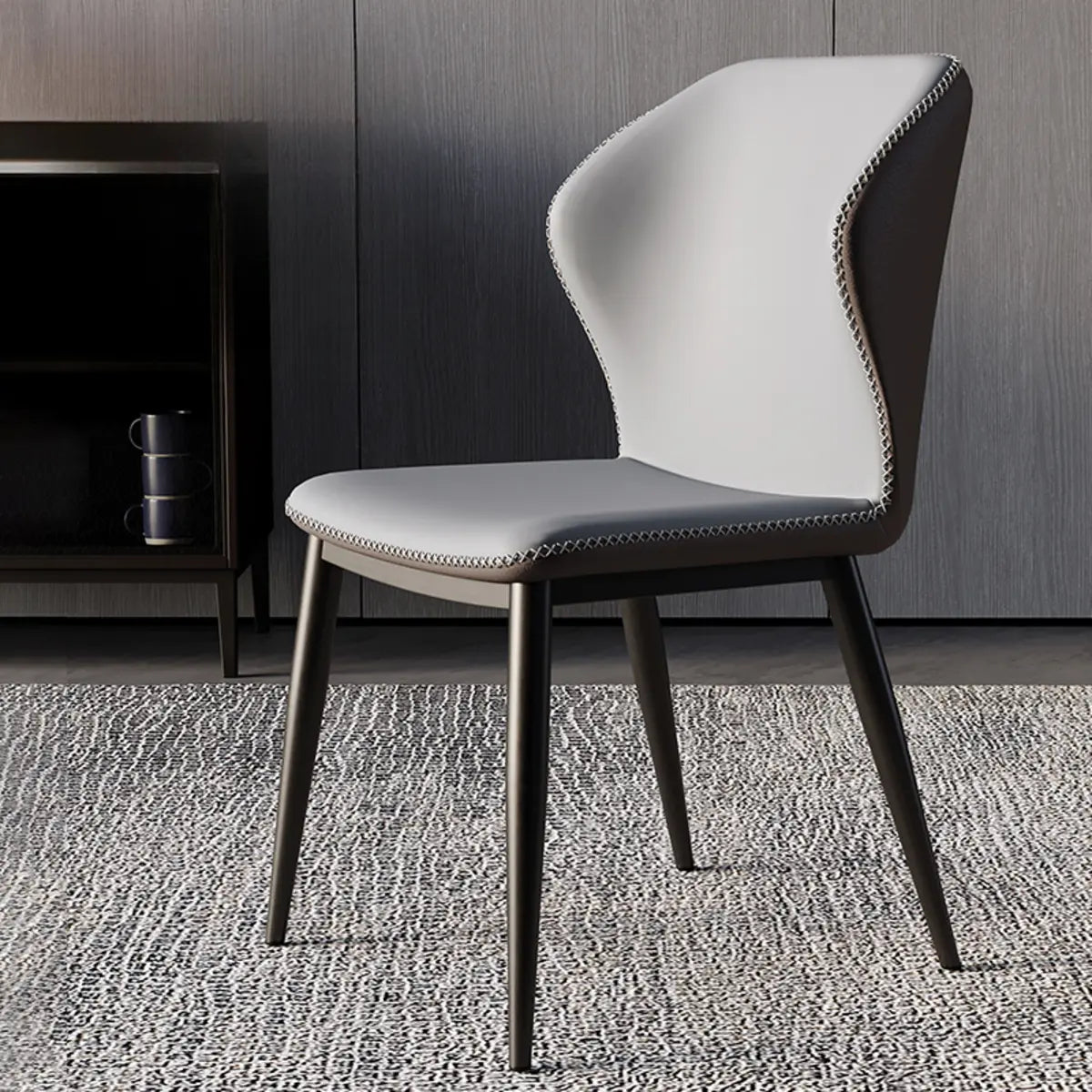 Orange Wingback Faux Leather Upholstered Dining Chair Image - 5