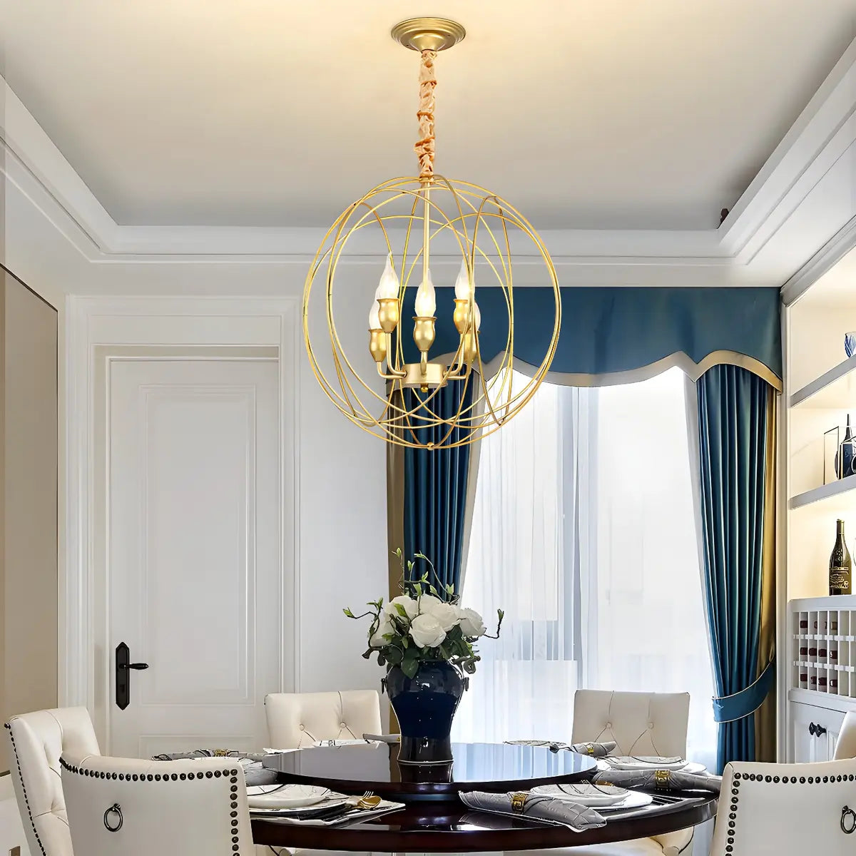 Orb Black Iron Candle Adjustable Height Foyer Chandelier Image - 15