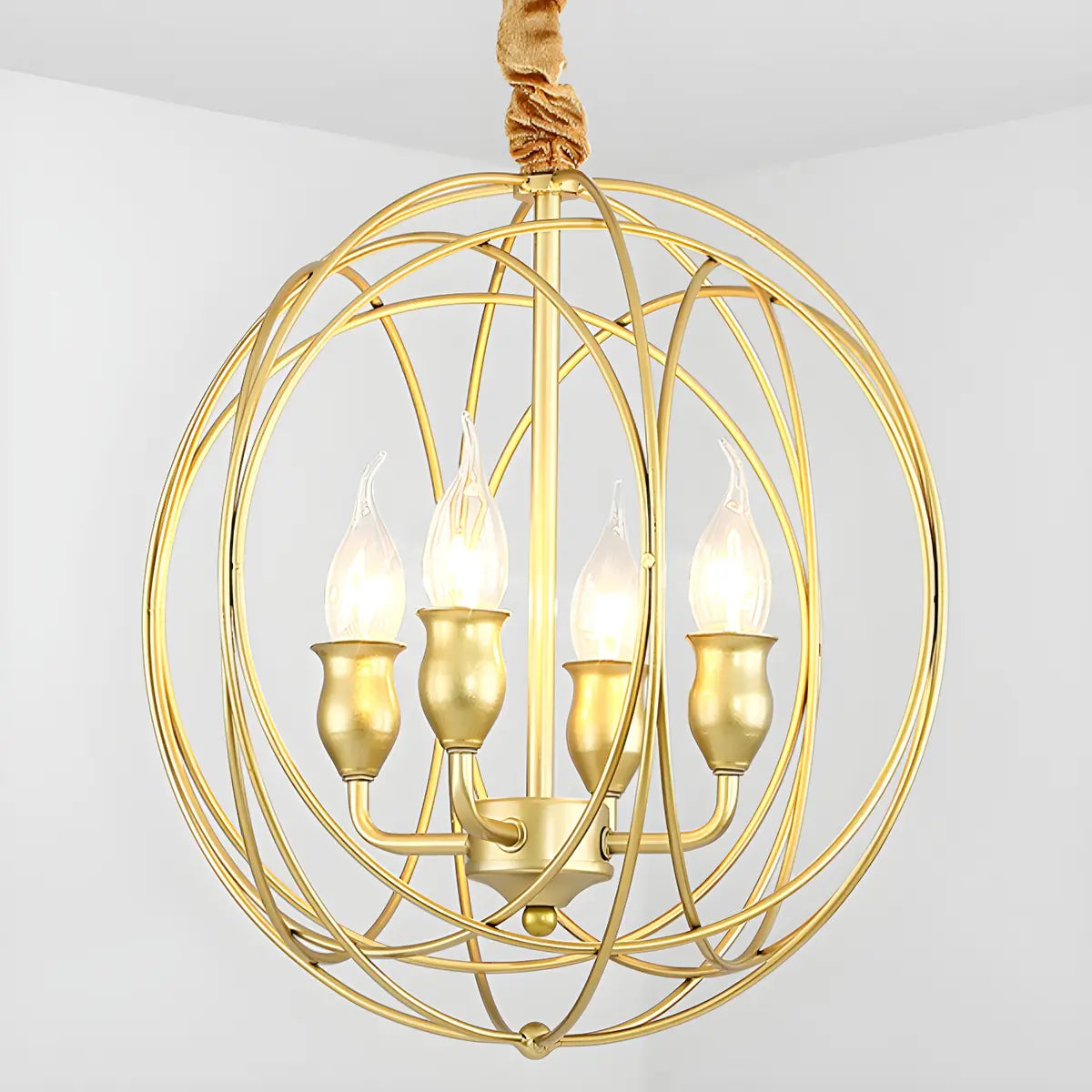 Orb Black Iron Candle Adjustable Height Foyer Chandelier Image - 4