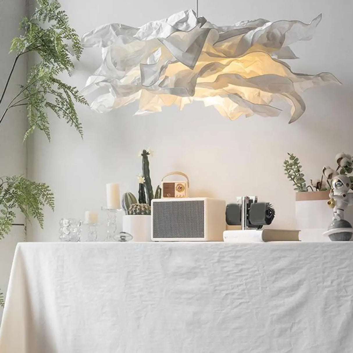 Organic Abstract Paper White 1-Light Pendant Light Image - 1