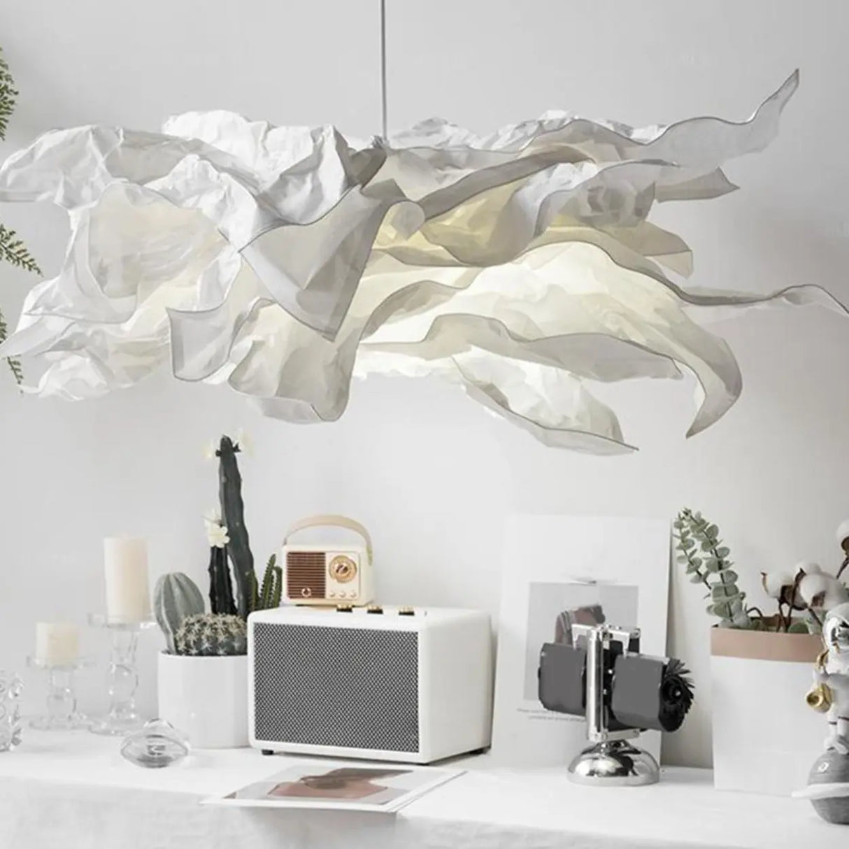 Organic Abstract Paper White 1-Light Pendant Light Image - 4