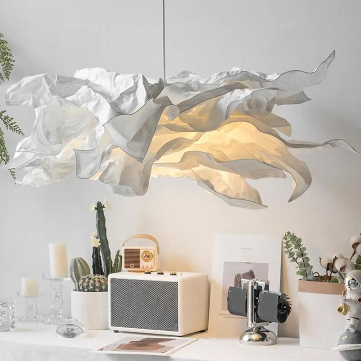 Organic Abstract Paper White 1-Light Pendant Light Image - 5