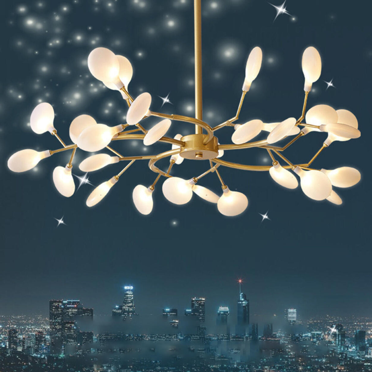 Organic Gold Branch Sputnik Acrylic Chandelier Image - 27