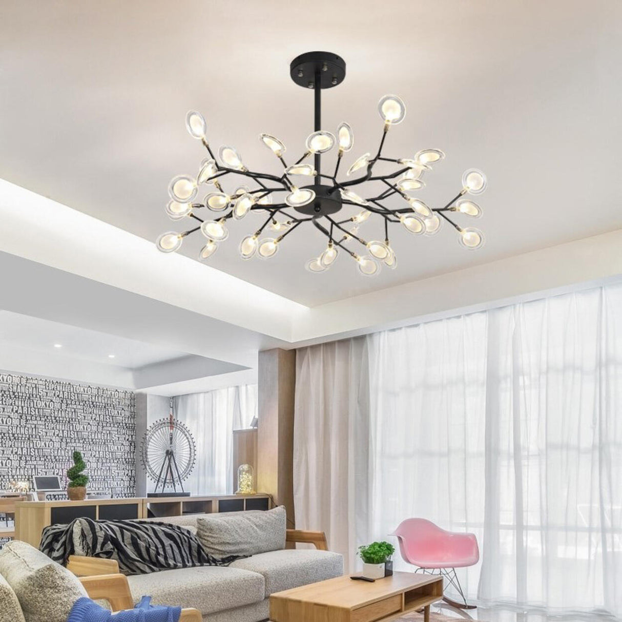 Organic Gold Branch Sputnik Acrylic Chandelier Image - 4