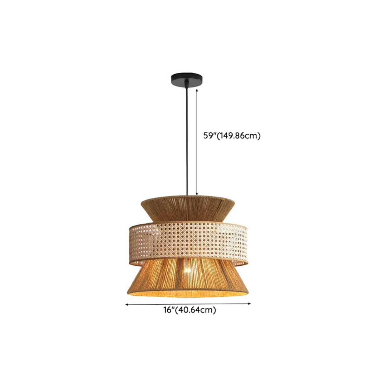 Oriental Brown Double Drum Rattan Pendant Lights