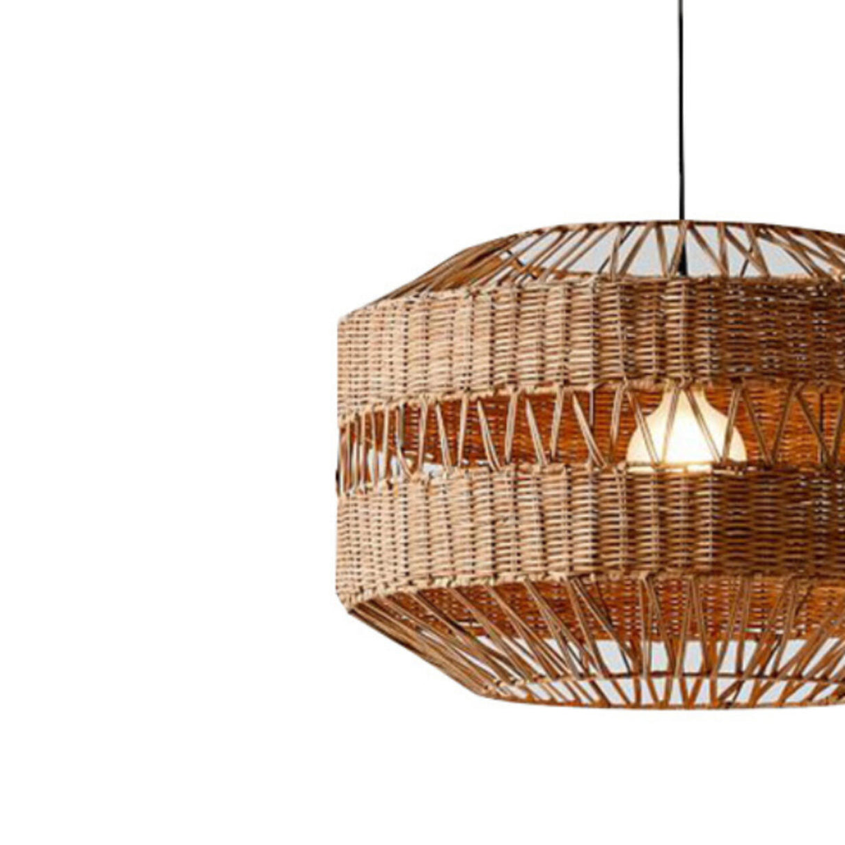Oriental Drum Rattan Wood Living Room Pendant Light Image - 10