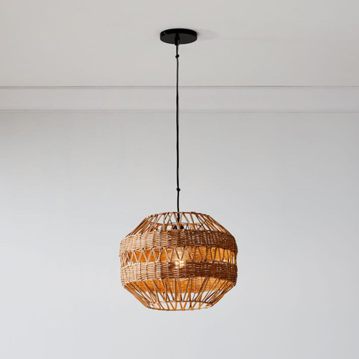 Oriental Drum Rattan Wood Living Room Pendant Light Image - 12