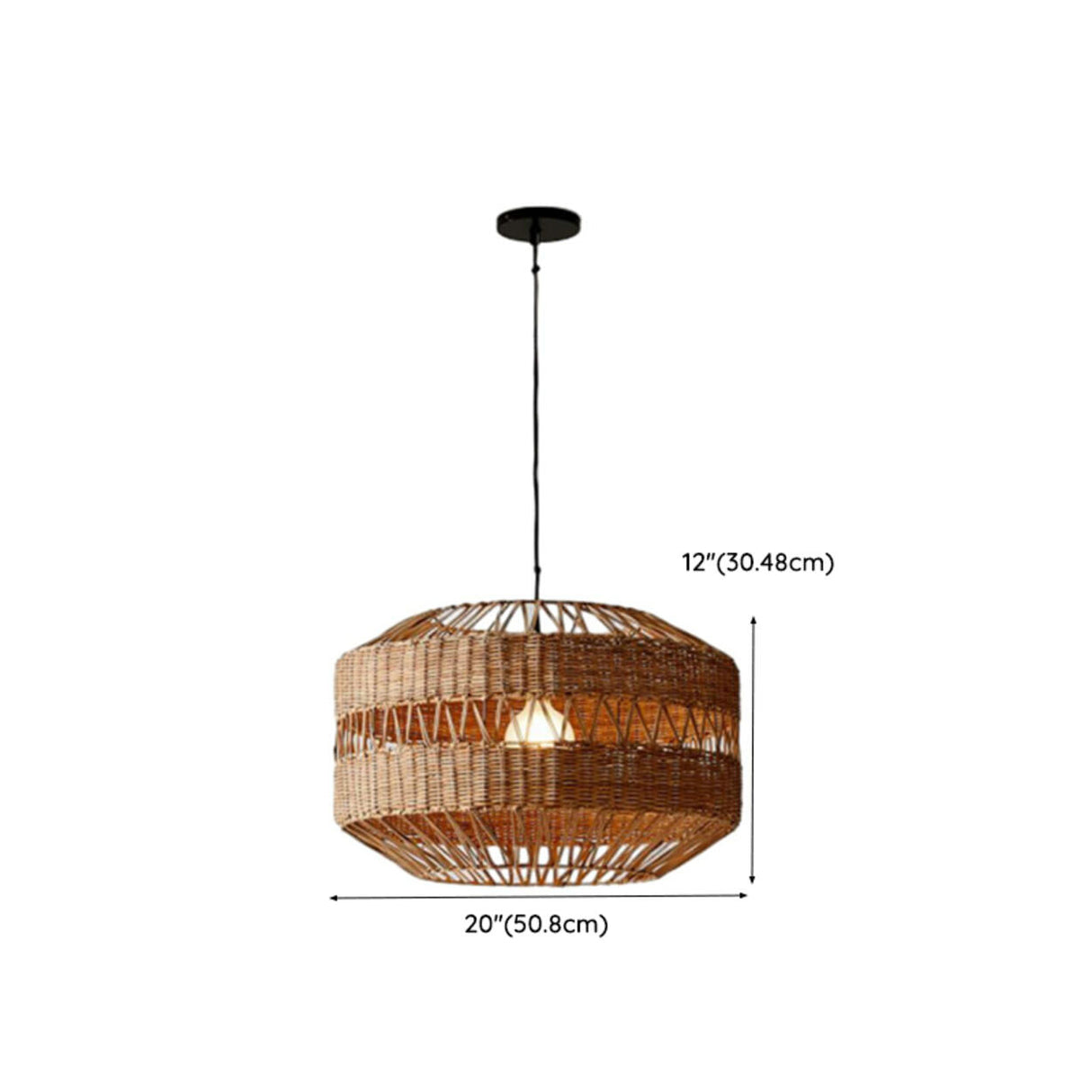 Oriental Drum Rattan Wood Living Room Pendant Light Image - 14