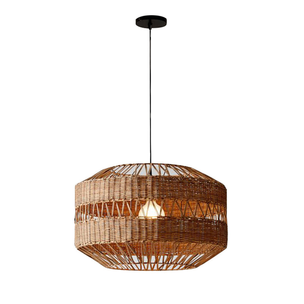 Oriental Drum Rattan Wood Living Room Pendant Light Image - 7