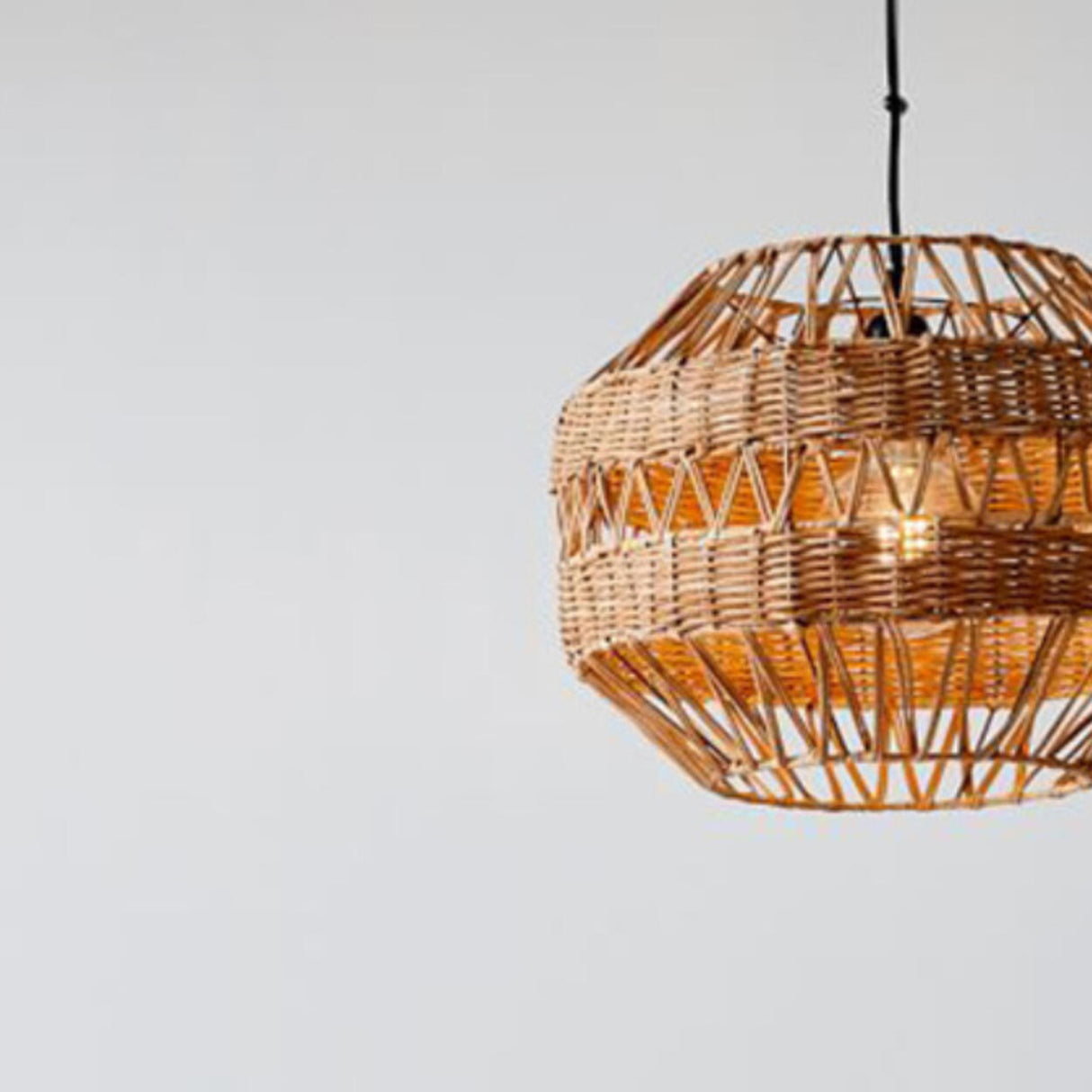 Oriental Drum Rattan Wood Living Room Pendant Light Image - 8