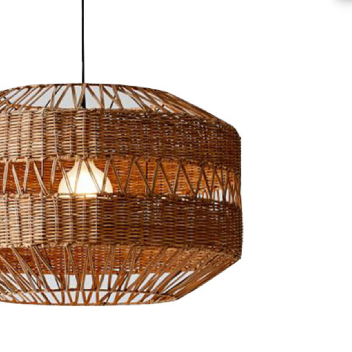 Oriental Drum Rattan Wood Living Room Pendant Light Image - 9