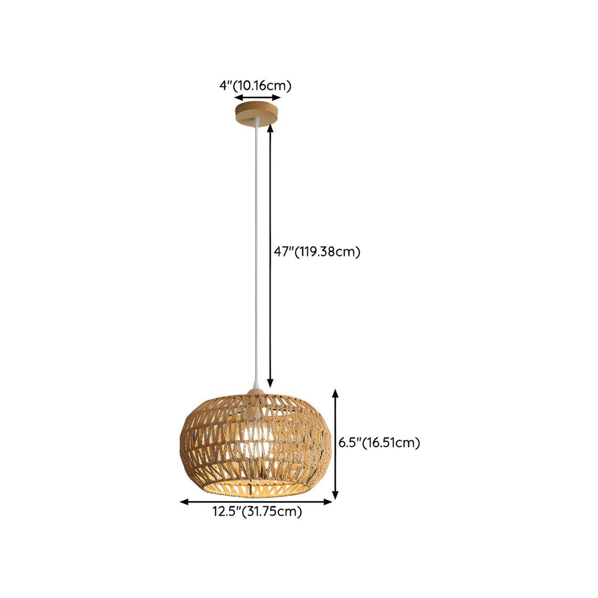 Oriental Natural Brown Rattan Woven Drum Pendant Light
