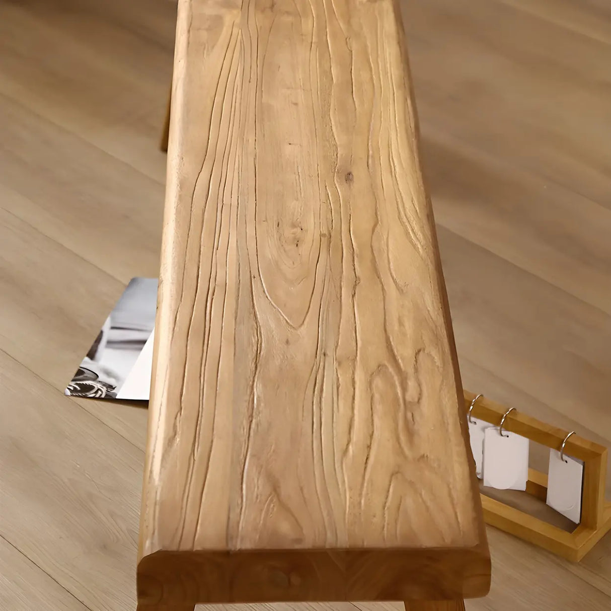 Oriental Natural Finish Wood Entryway Bench with Legs Image - 3