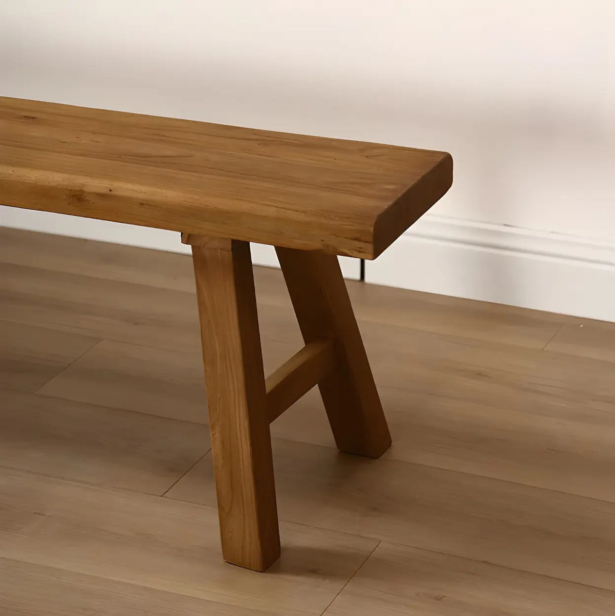 Oriental Natural Finish Wood Entryway Bench with Legs Image - 6