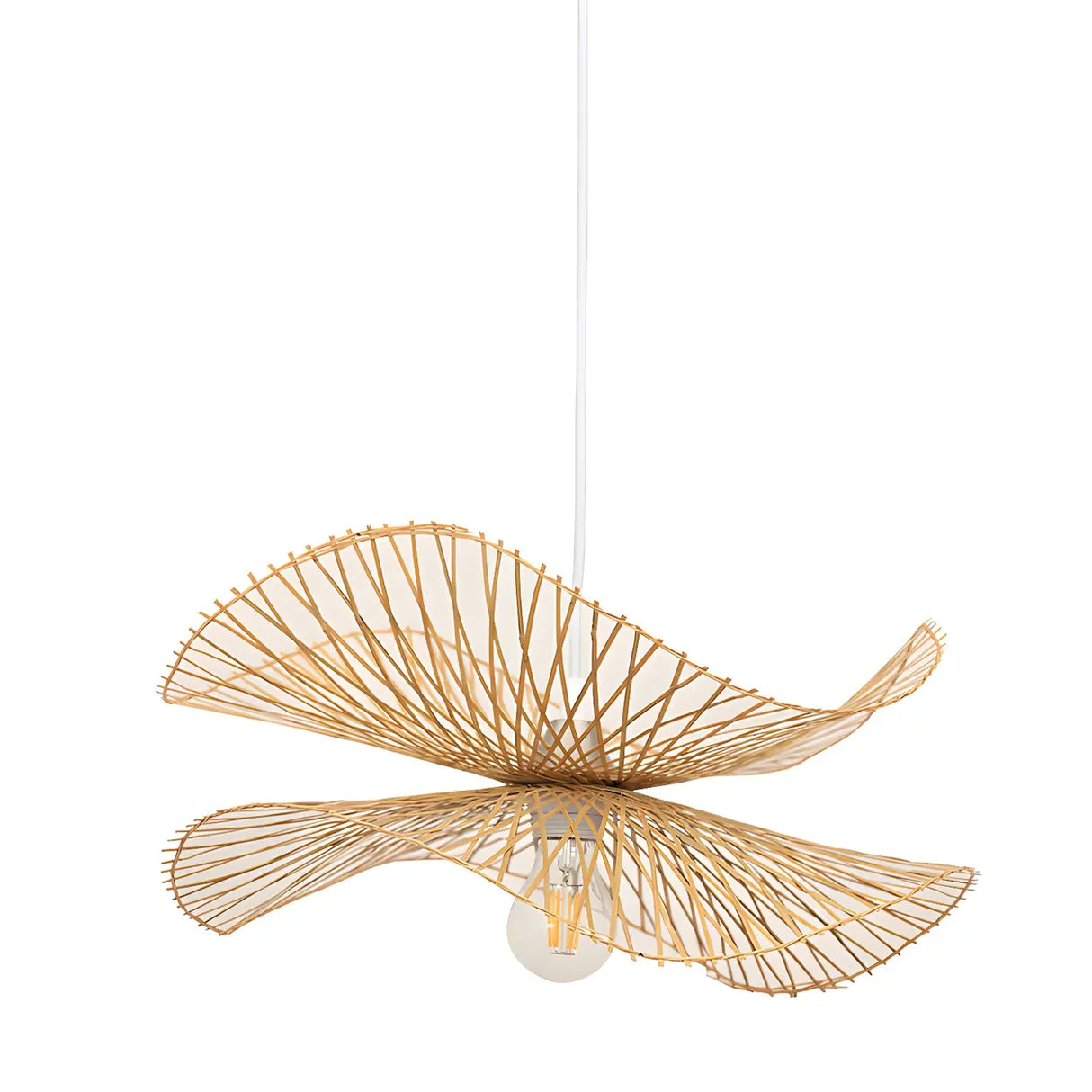 Oriental Rattan Unique-Shaped Ruffle Pendant Light Image - 6