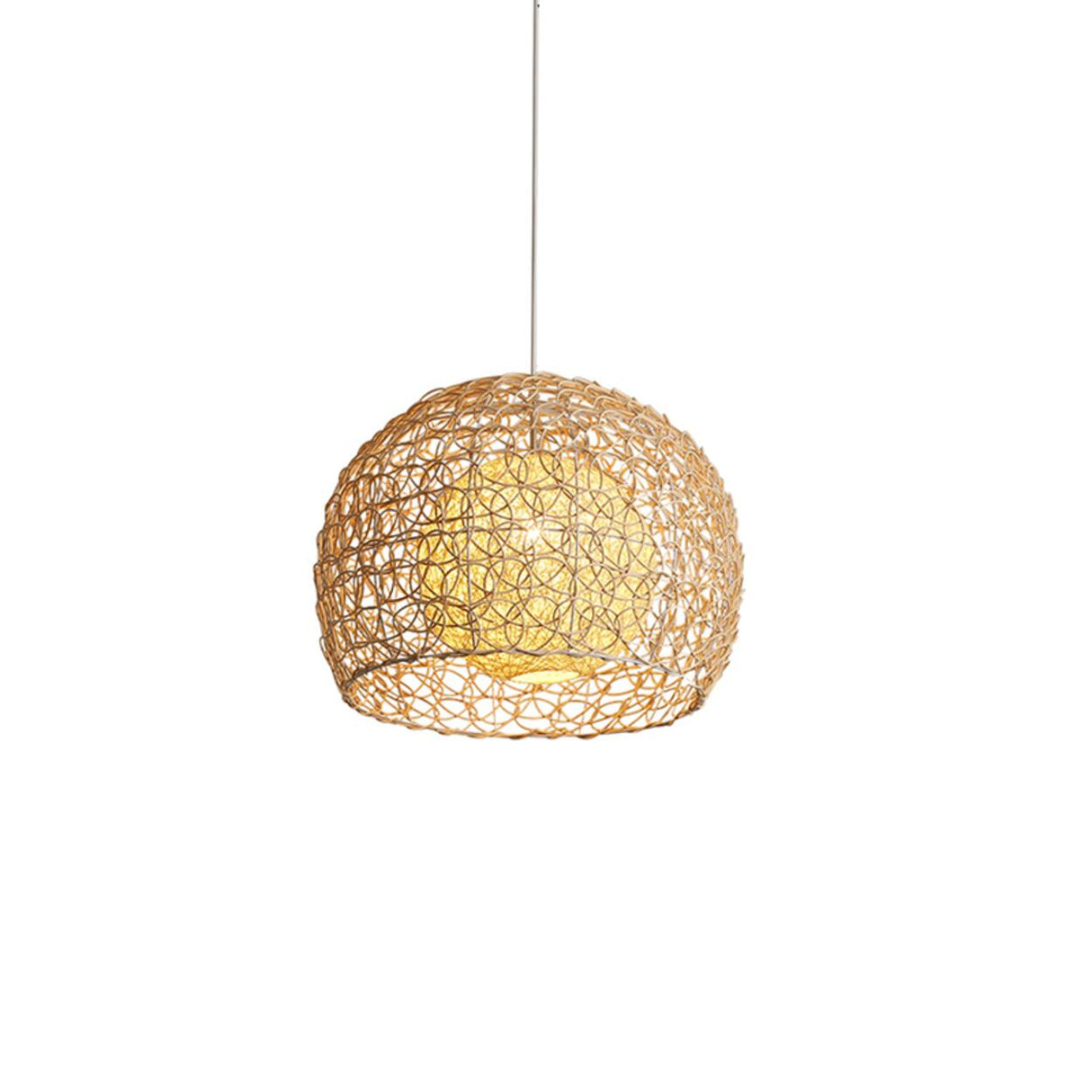 Oriental Rattan Wood Round Drum LED Pendant Light Image - 2