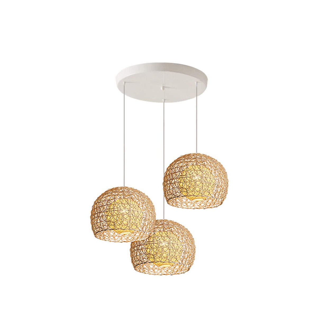 Oriental Rattan Wood Round Drum LED Pendant Light Image - 3