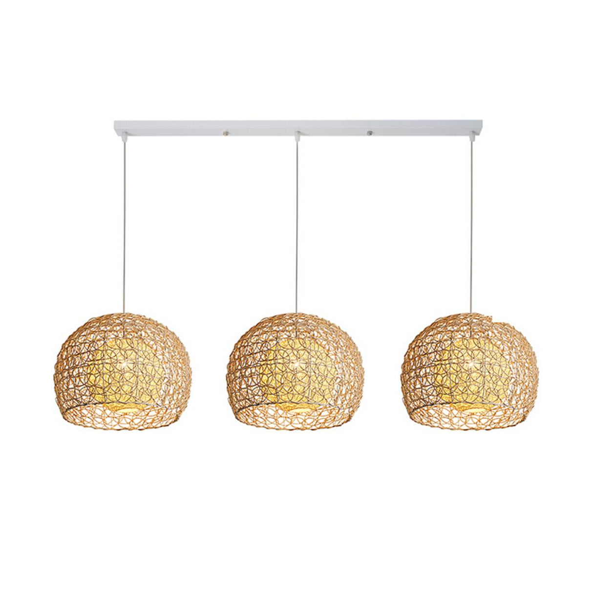 Oriental Rattan Wood Round Drum LED Pendant Light Image - 7