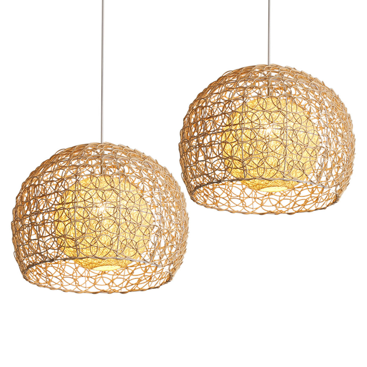 Oriental Rattan Wood Round Drum LED Pendant Light Image - 9