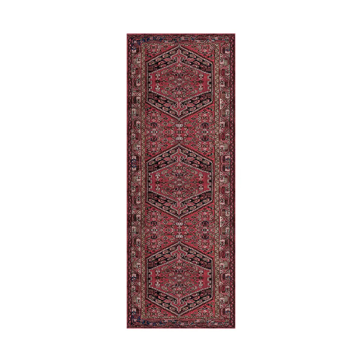 Oriental Red Rectangle Polyester Anti-slip Area Rug Image - 2
