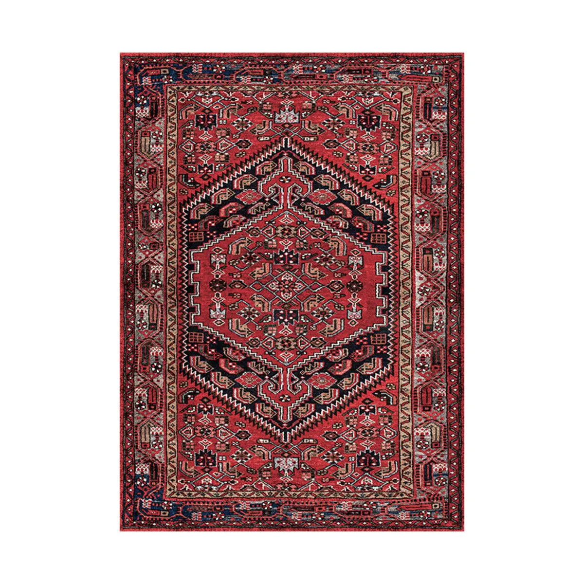 Oriental Red Rectangle Polyester Anti-slip Area Rug Image - 3