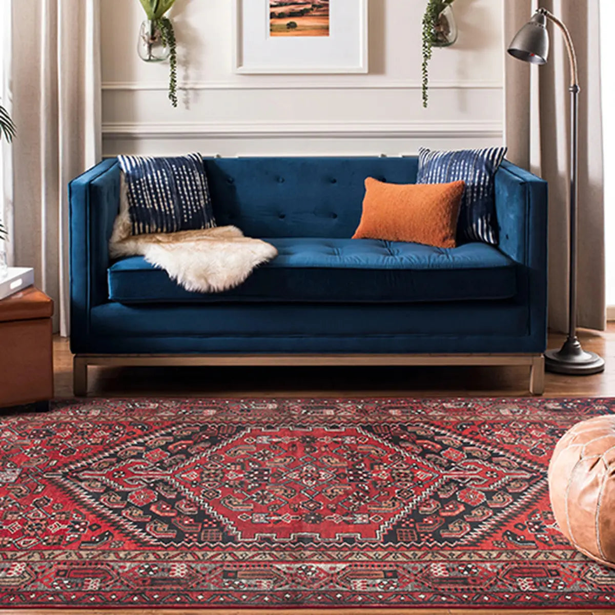 Oriental Red Rectangle Polyester Anti-slip Area Rug Image - 5