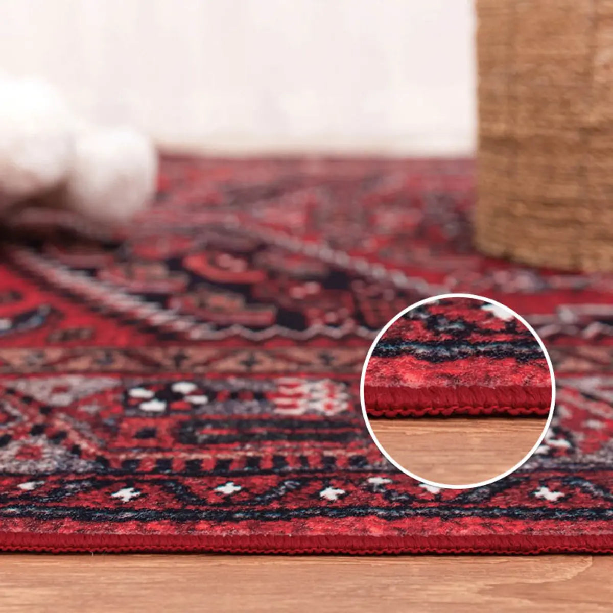 Oriental Red Rectangle Polyester Anti-slip Area Rug Image - 6