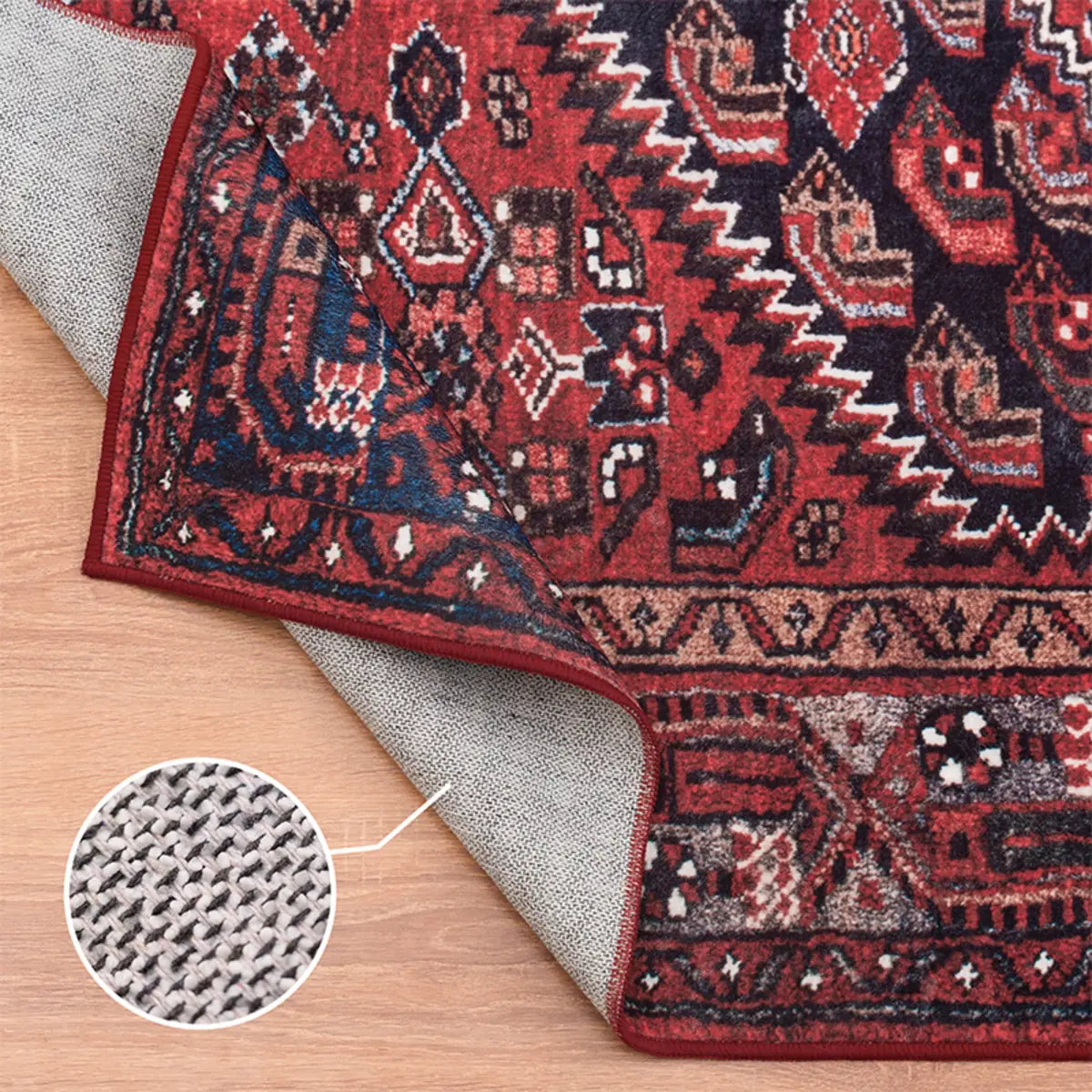 Oriental Red Rectangle Polyester Anti-slip Area Rug Image - 7