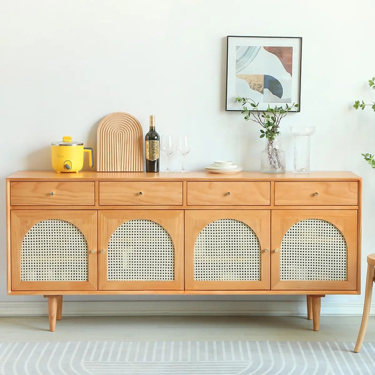 Oriental Wood Rattan Natural Large Storage Sideboard Image - 1