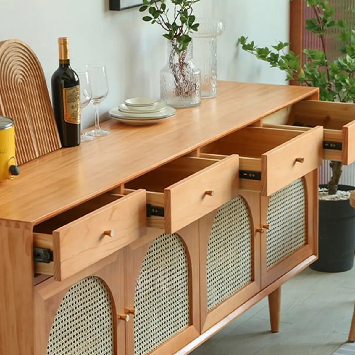 Oriental Wood Rattan Natural Large Storage Sideboard Image - 11