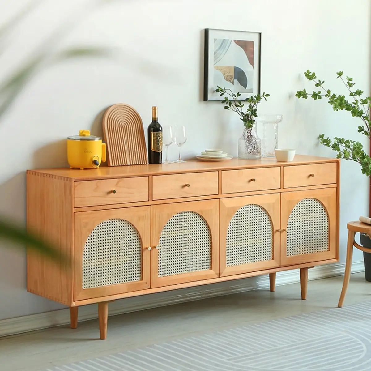 Oriental Wood Rattan Natural Large Storage Sideboard Image - 3