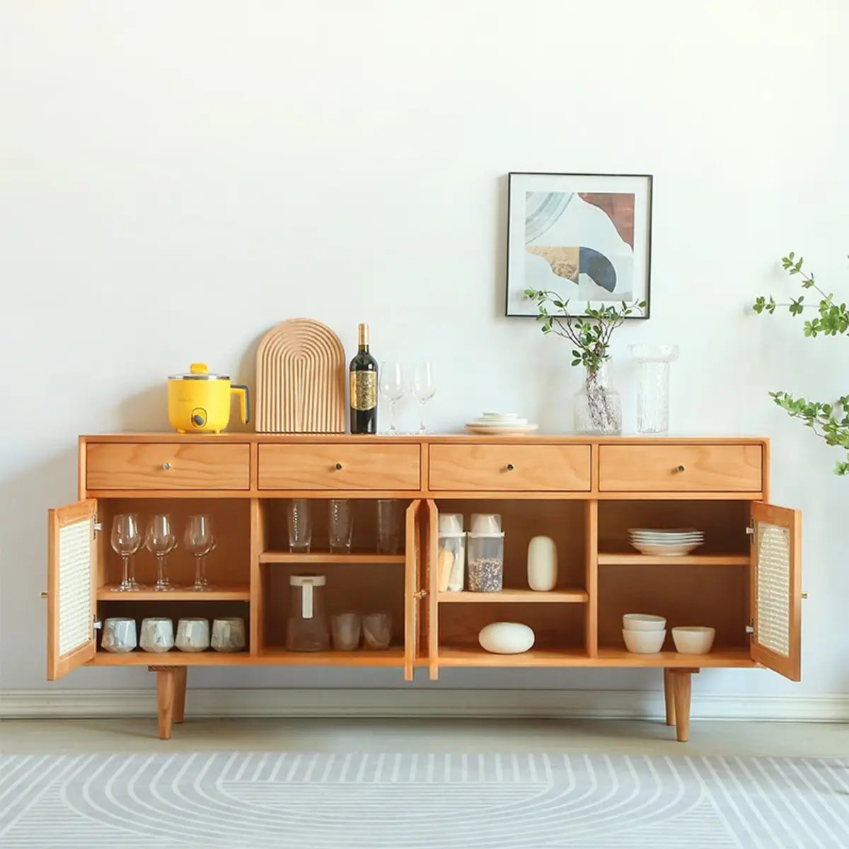 Oriental Wood Rattan Natural Large Storage Sideboard Image - 5