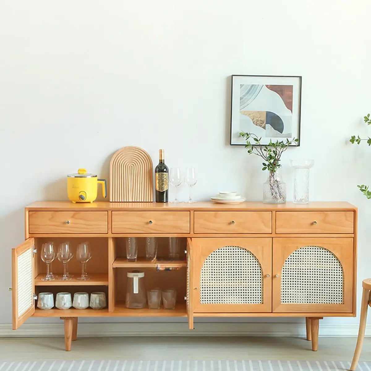 Oriental Wood Rattan Natural Large Storage Sideboard Image - 6