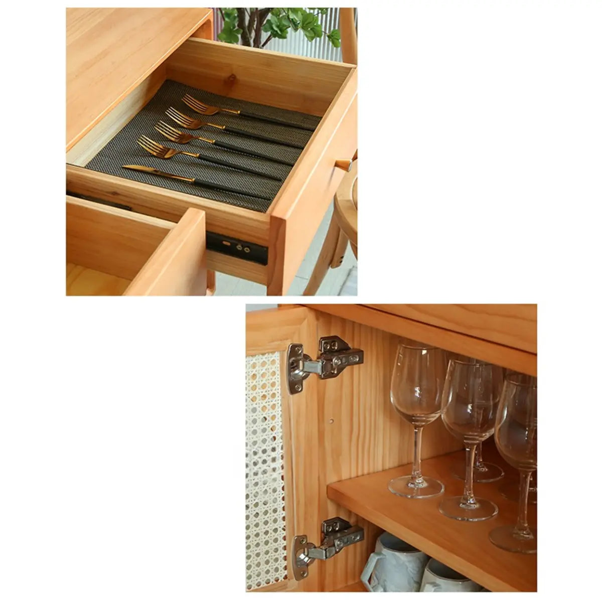 Oriental Wood Rattan Natural Large Storage Sideboard Image - 9