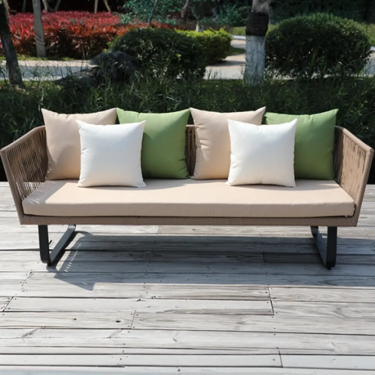 Outdoor Beige Wicker Upholstered Sofa Set with Cushions Image - 1