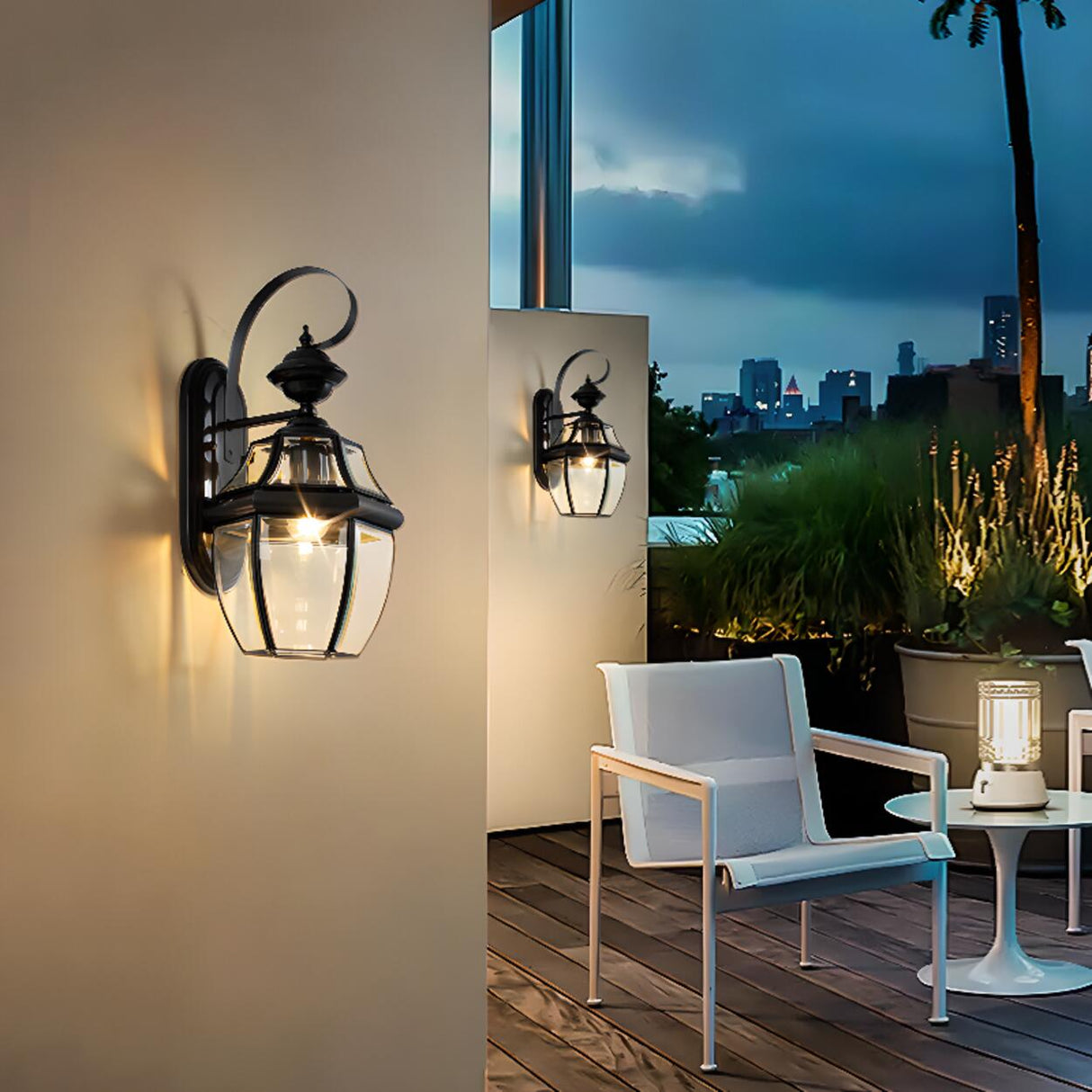 Outdoor Black Metal Waterproof Lantern Wall Sconce Image - 8