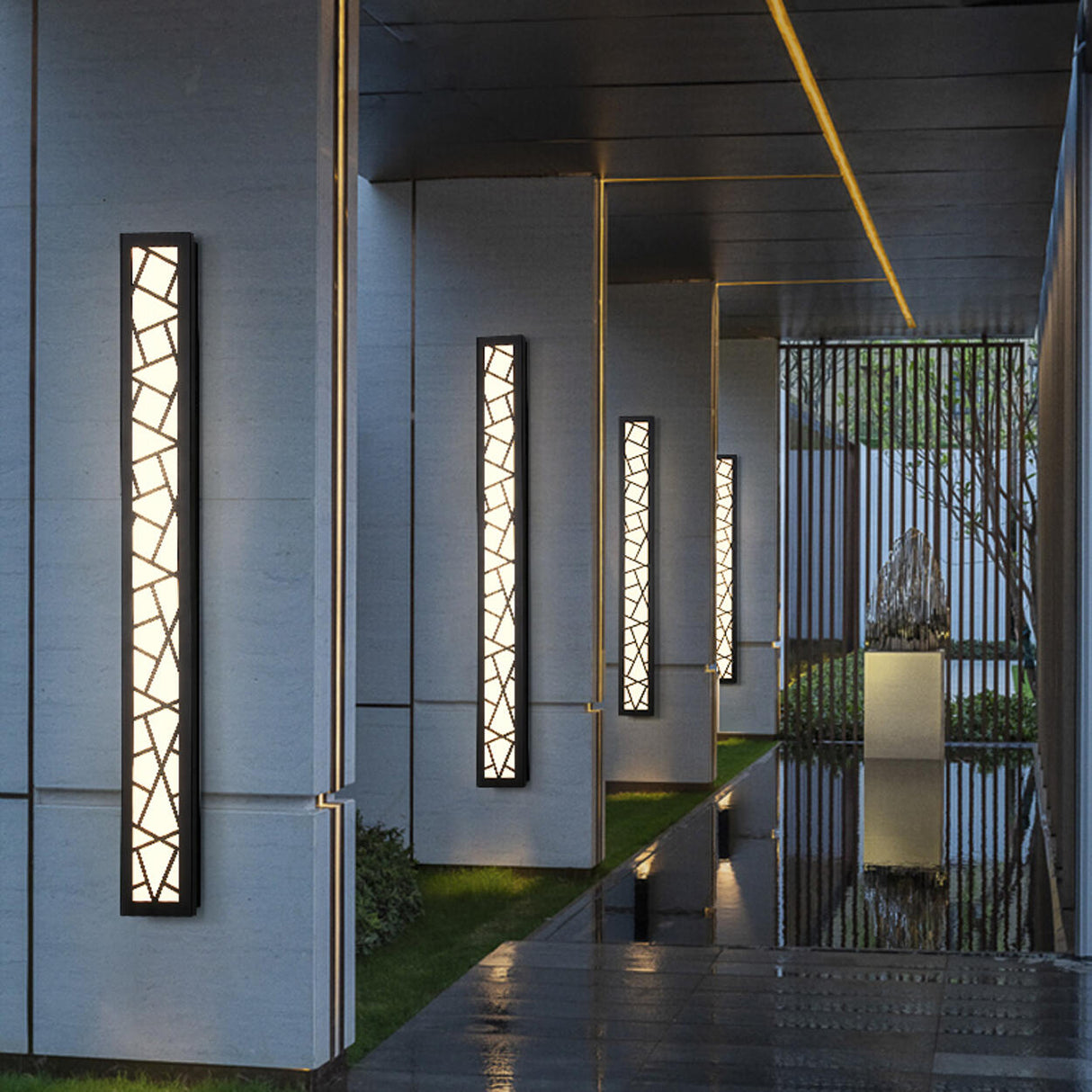 Outdoor Black Vertical Frame Geometric Wall Light Image - 4