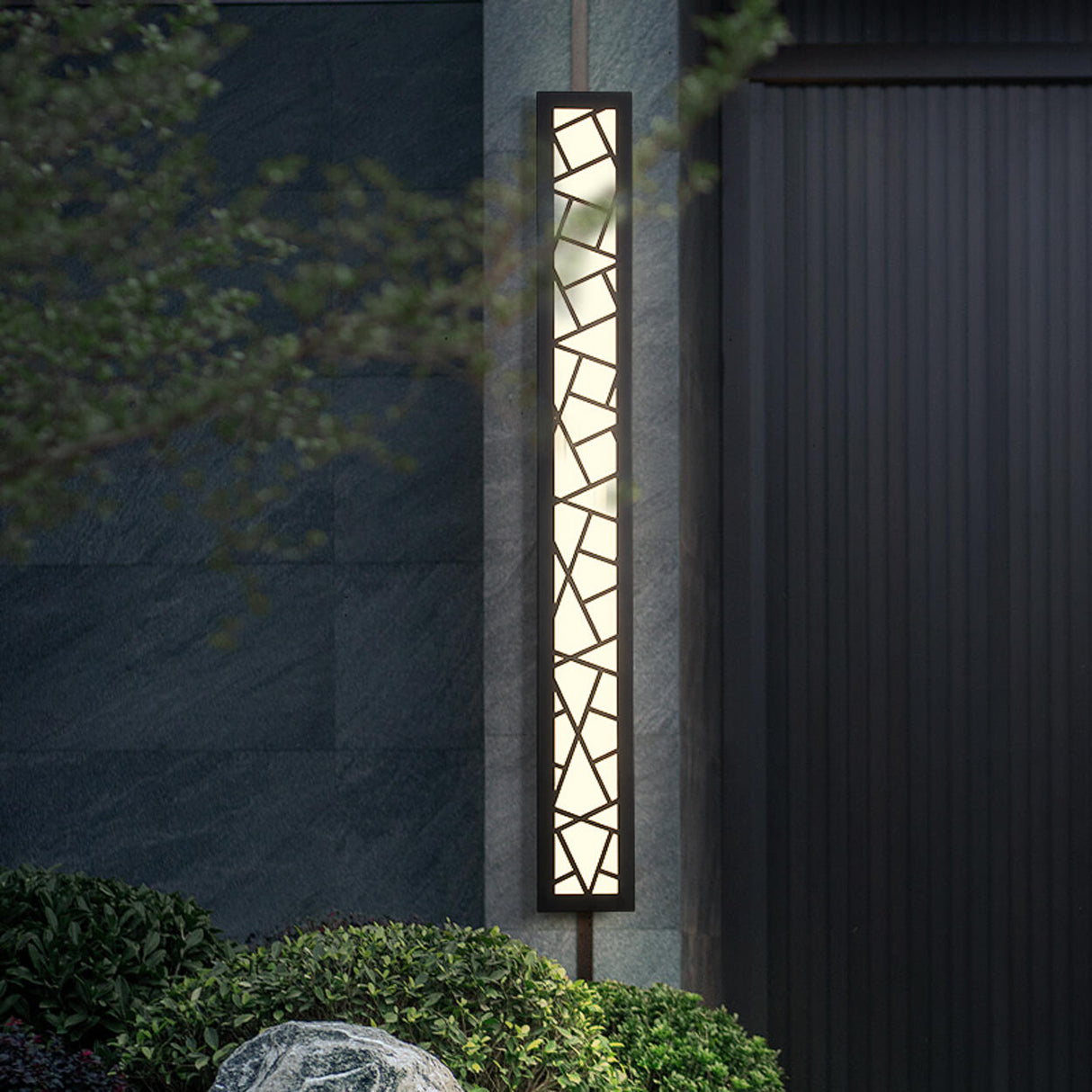 Outdoor Black Vertical Frame Geometric Wall Light Image - 6