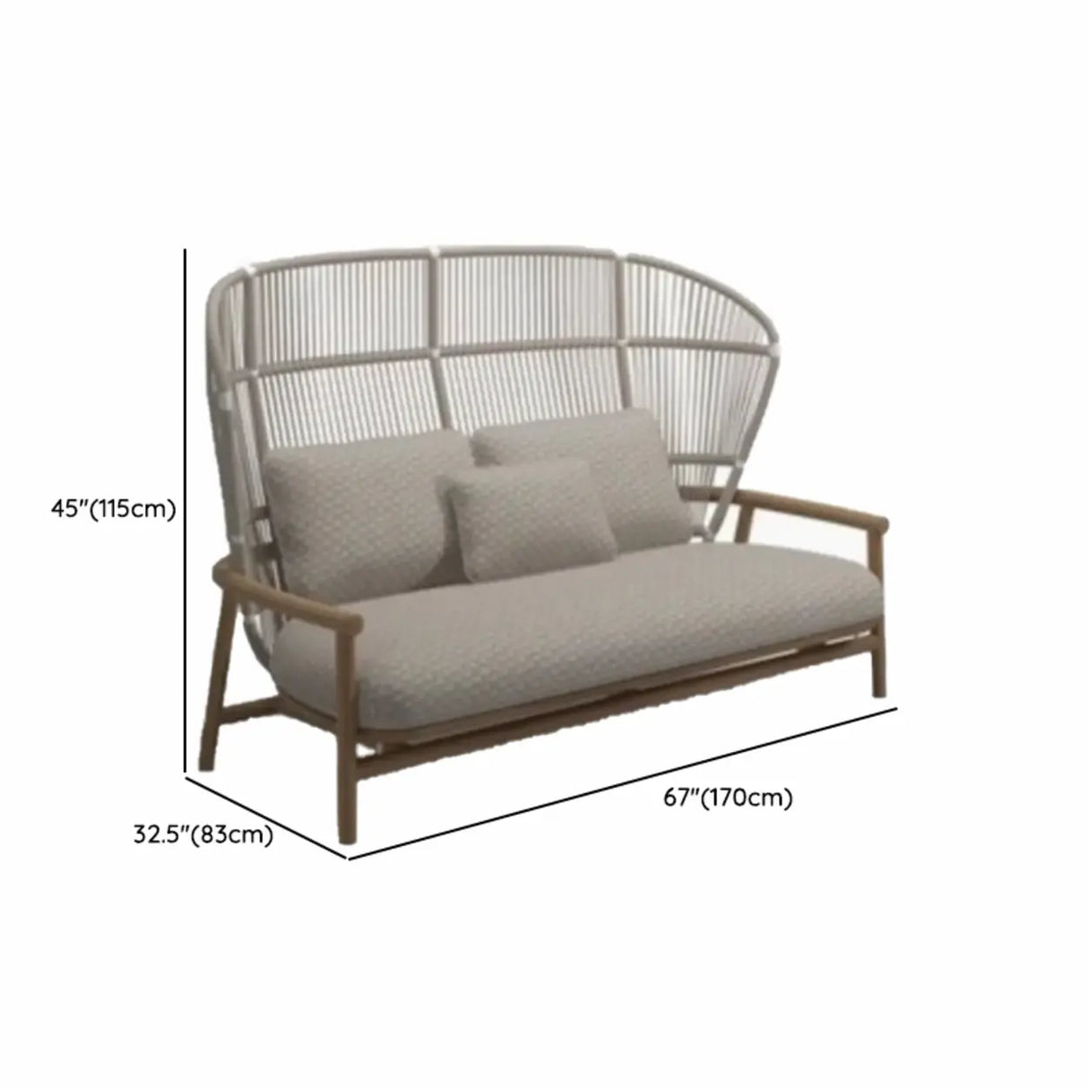 Outdoor Curved Wood Rope Beige Waterproof Patio Lounge Set Image - 13