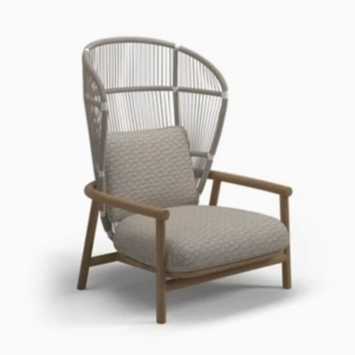 Outdoor Curved Wood Rope Beige Waterproof Patio Lounge Set Image - 3