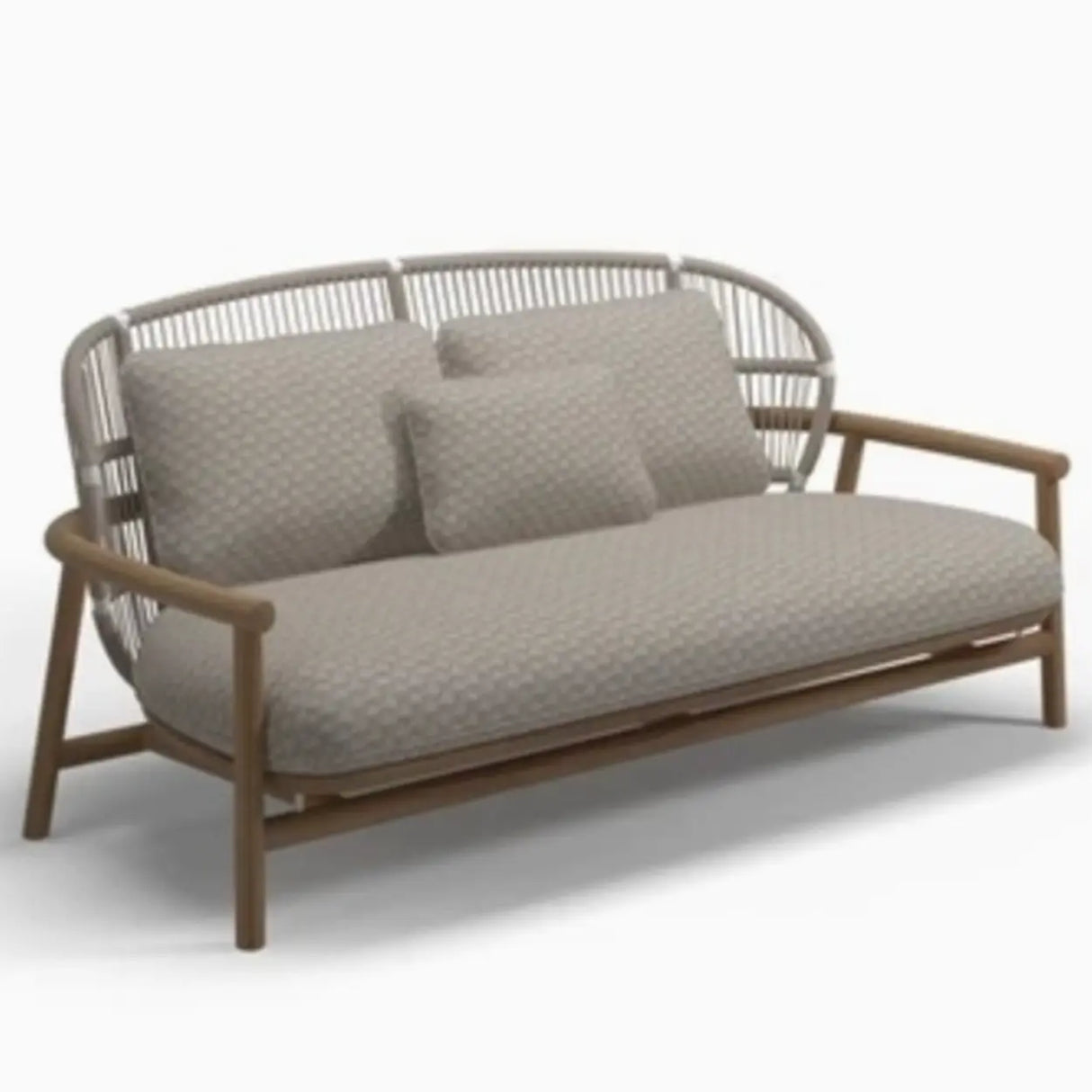 Outdoor Curved Wood Rope Beige Waterproof Patio Lounge Set Image - 5