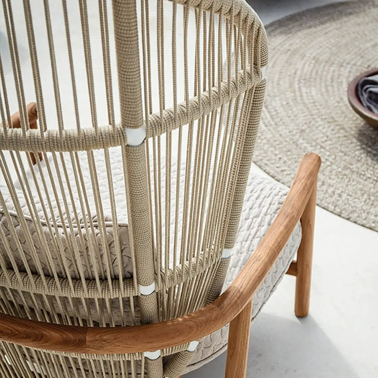 Outdoor Curved Wood Rope Beige Waterproof Patio Lounge Set Image - 6