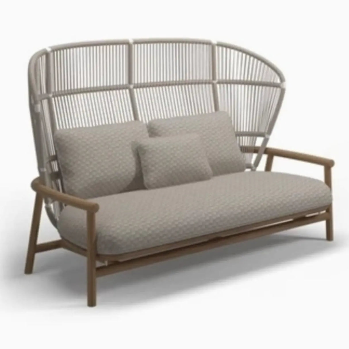 Outdoor Curved Wood Rope Beige Waterproof Patio Lounge Set Image - 7